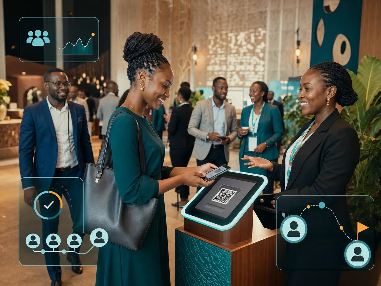 Guest enjoying a seamless QR check-in at a professional event